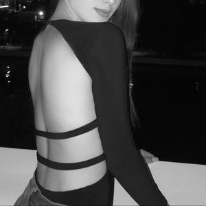 Black Open Back Long Sleeve Bodysuit
